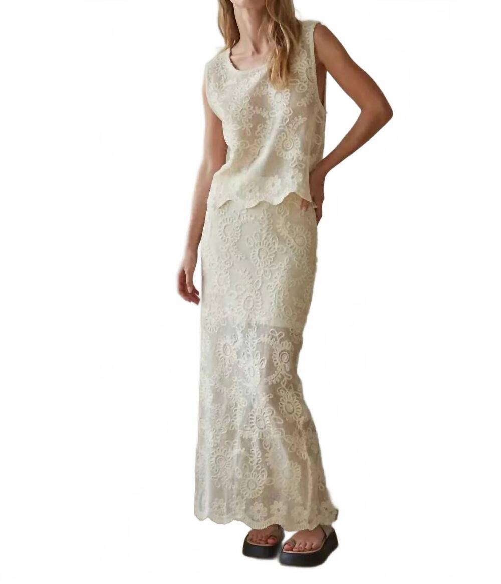 NEW BY TOGETHER woven cotton floral lace work midi skirt in cream